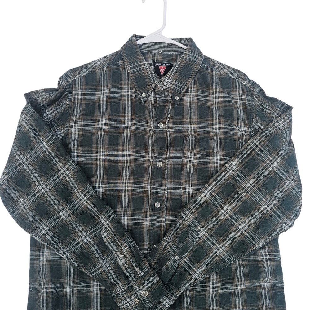 SCOTTeVEST Green Plaid Pearl Snap Long Sleeve Button Down Shirt Mens Medium